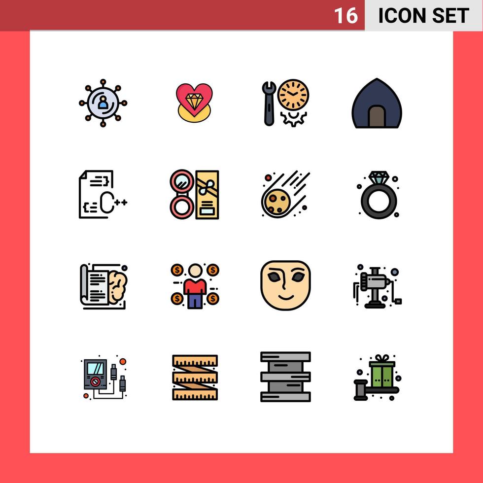 mobil gränssnitt platt Färg fylld linje uppsättning av 16 piktogram av historisk byggnad byggnad bröllop antik byggnad inställningar redigerbar kreativ vektor design element