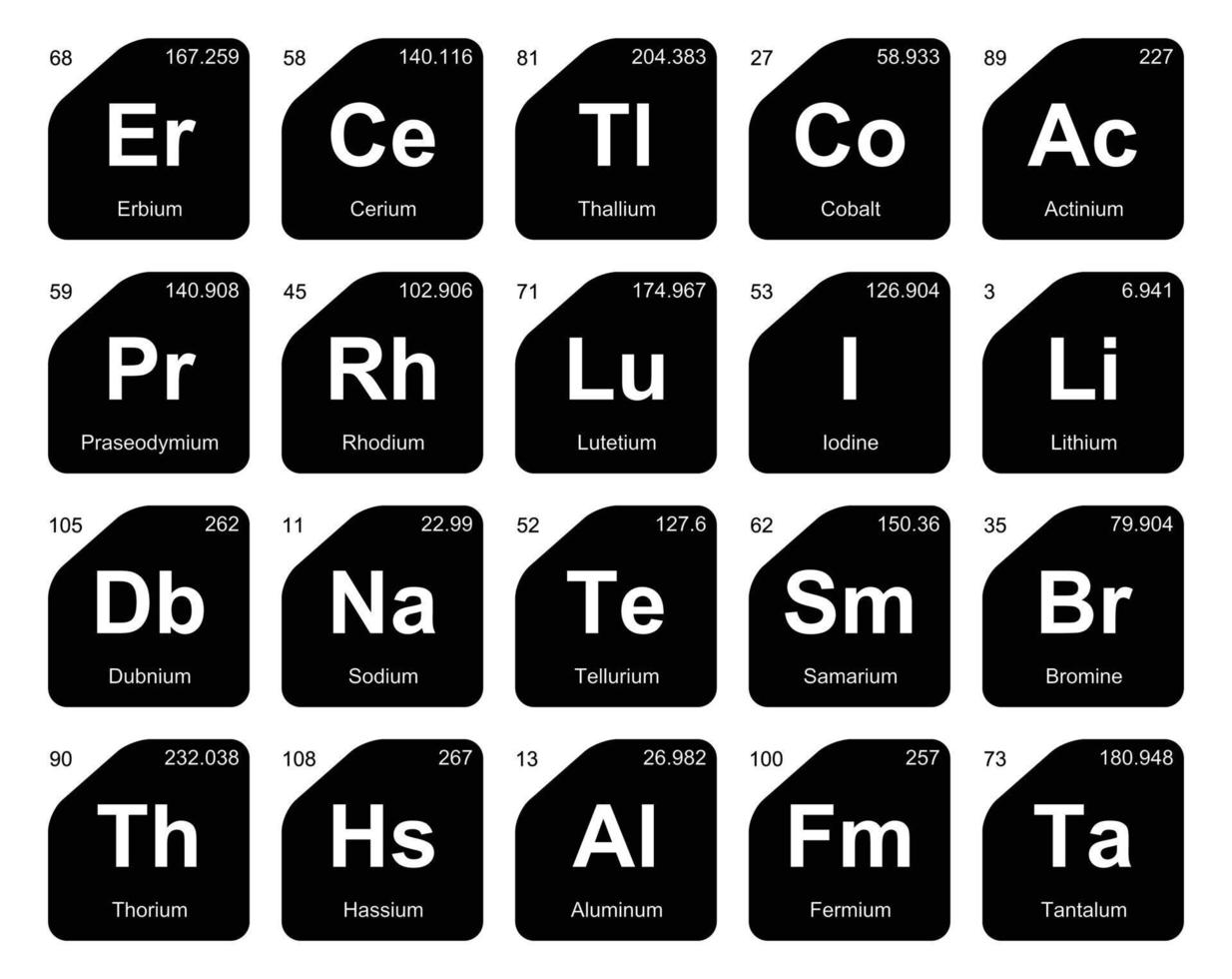 20 Präiodentabelle des Symbolpaketdesigns der Elemente vektor