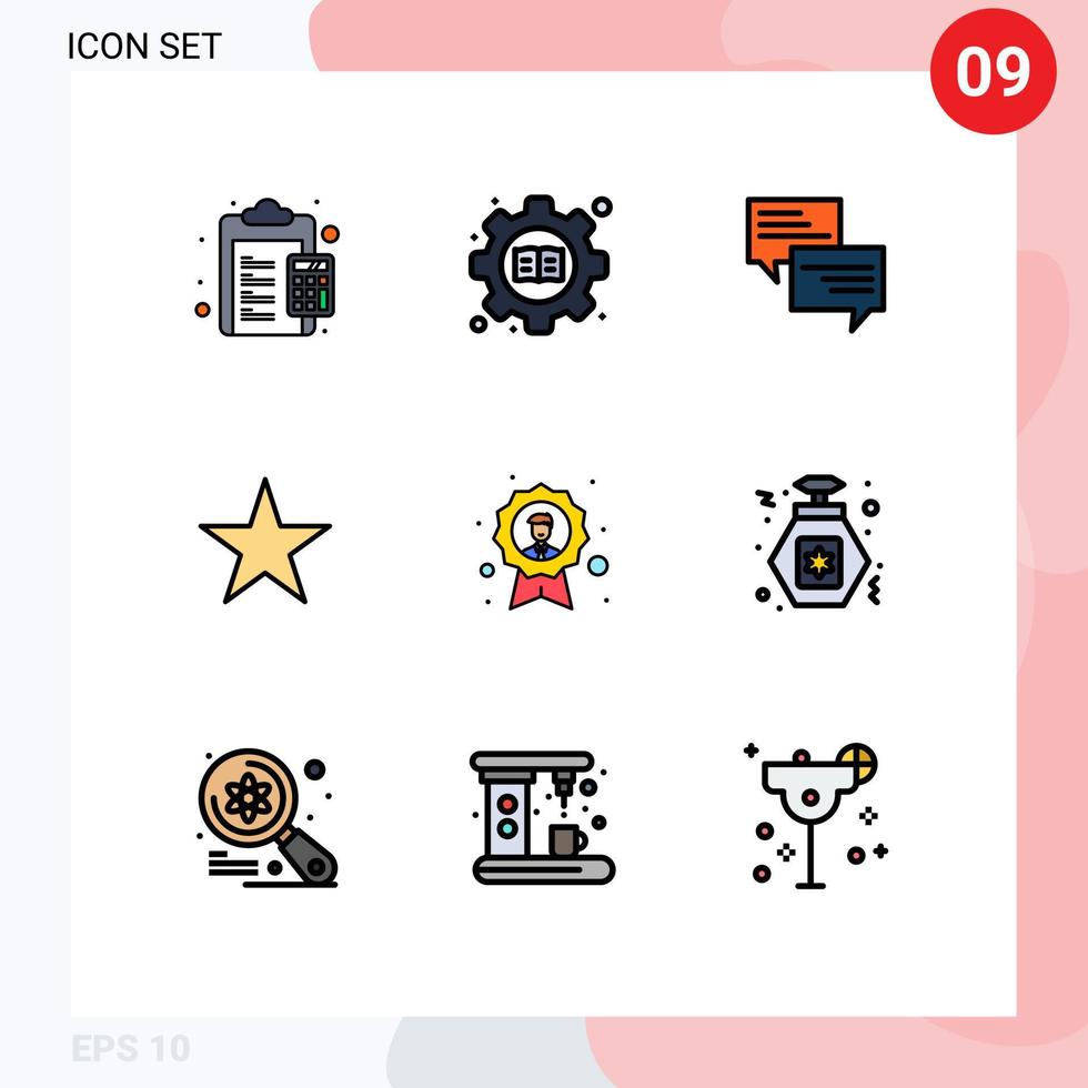 9 Benutzeroberfläche Filledline Flat Color Pack mit modernen Zeichen und Symbolen der Leistung Star Book Bookmark Bubble editierbare Vektordesign-Elemente vektor