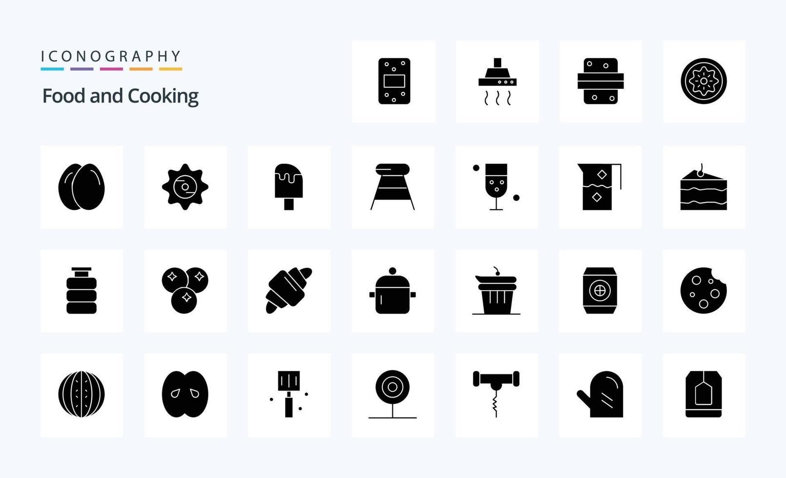 25 feste Glyphen-Icon-Packs für Lebensmittel vektor