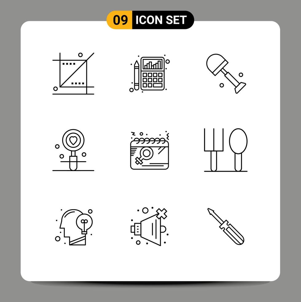 9 användare gränssnitt översikt packa av modern tecken och symboler av Sök hjärta Diagram datum spader redigerbar vektor design element