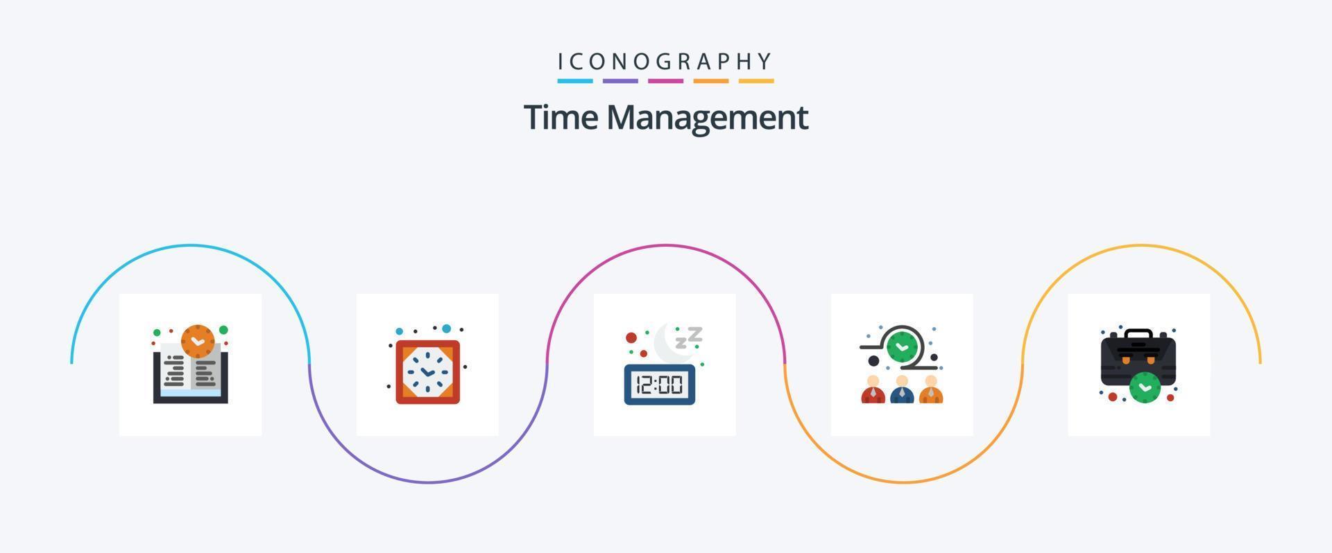 tid förvaltning platt 5 ikon packa Inklusive företag. arbetare. måne. tid. möte vektor