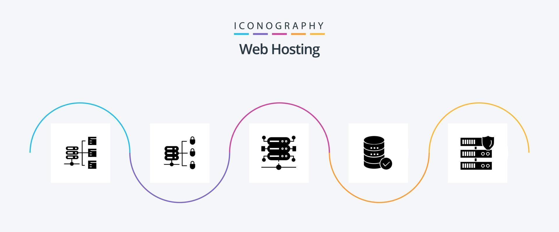 webb värd glyf 5 ikon packa Inklusive webb. säkerhet . säkerhet. värd . server vektor
