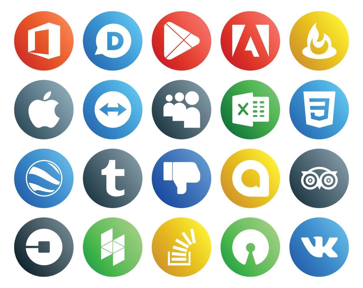 20 Social-Media-Icon-Packs, einschließlich uber tripadvisor myspace google allo tumblr vektor