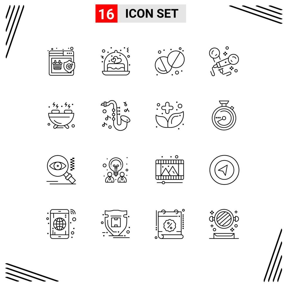 universell ikon symboler grupp av 16 modern konturer av hobbies utegrill hälsa sång mikrofon redigerbar vektor design element