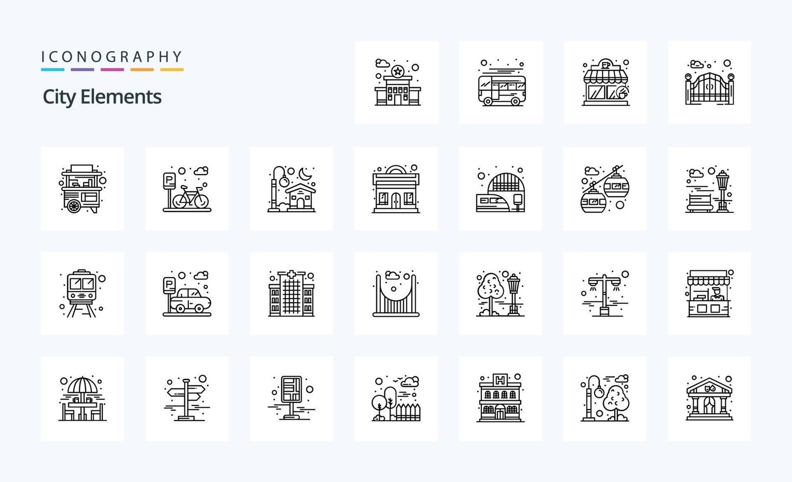 25 Linien-Symbolpaket für Stadtelemente vektor