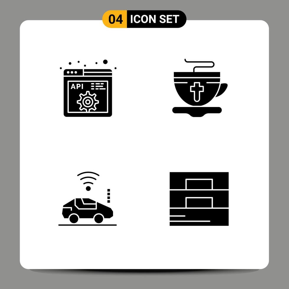 Bearbeitbares Vektorlinienpaket mit 4 einfachen soliden Glyphen der API-Autoprogrammierung Ostersignal bearbeitbare Vektordesignelemente vektor