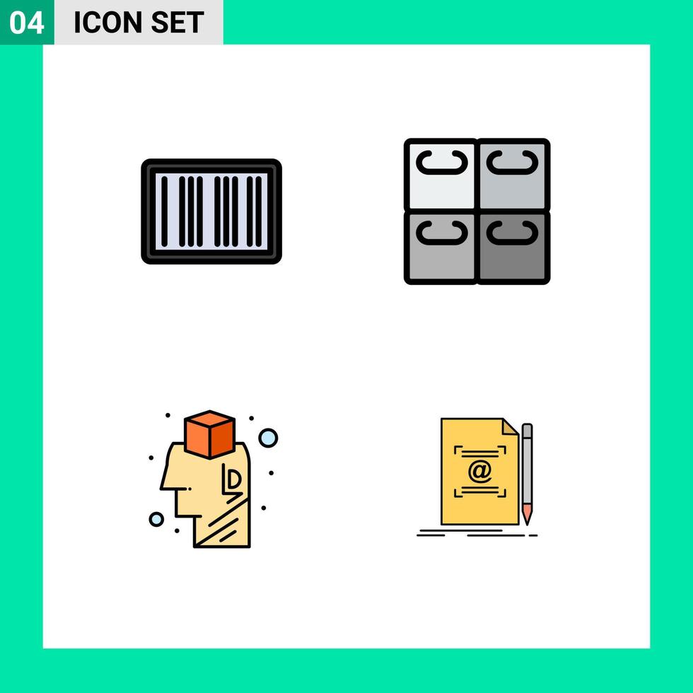 Gruppe von 4 gefüllten flachen Farbzeichen und Symbolen für Barcode-Design Shopping-Sushi-Note editierbare Vektordesign-Elemente vektor