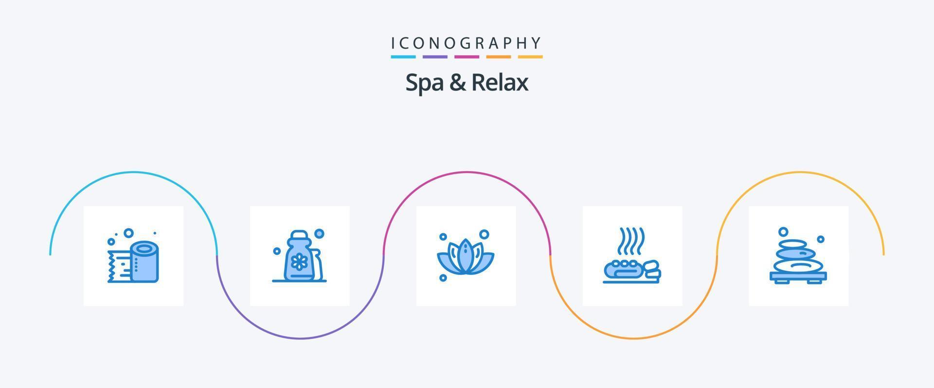 Spa und Relax Blue 5 Icon Pack inklusive Spa. Wärme. Entspannung. Gesundheit. Baum vektor