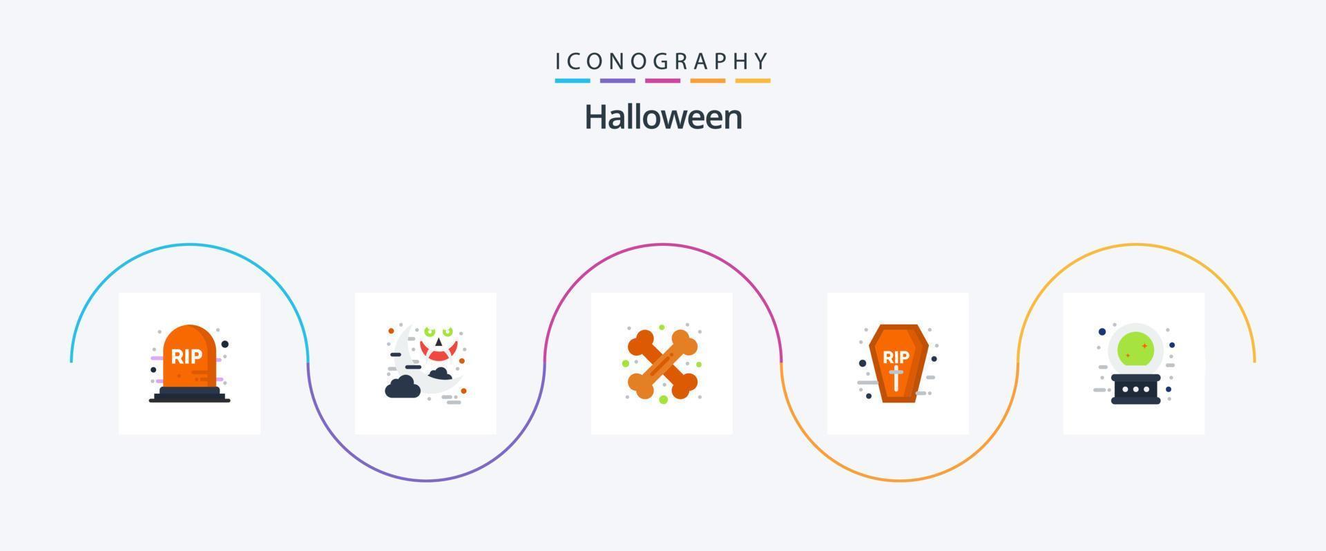 halloween platt 5 ikon packa Inklusive framtida. vila i frid. korsa ben. högtider. Kista vektor
