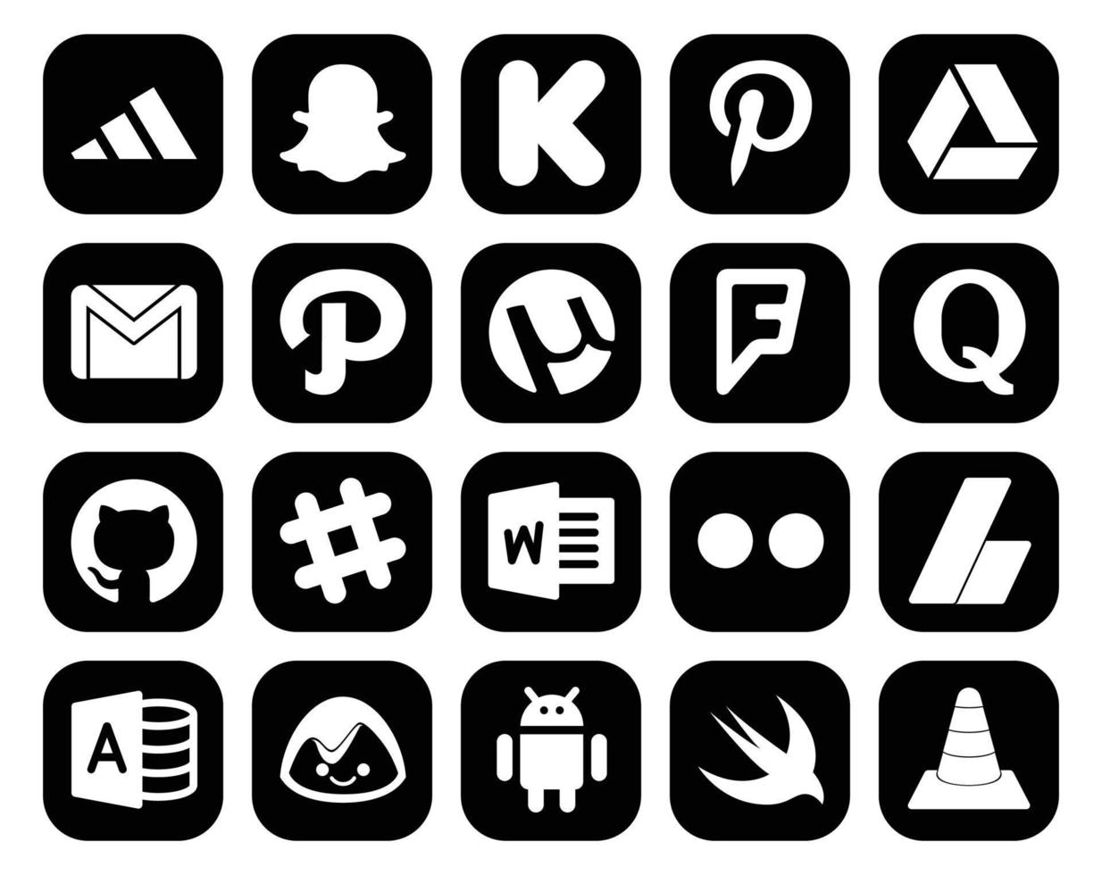 20-Social-Media-Icon-Pack einschließlich Flickr-Chat-Pfad-Slack-Frage vektor