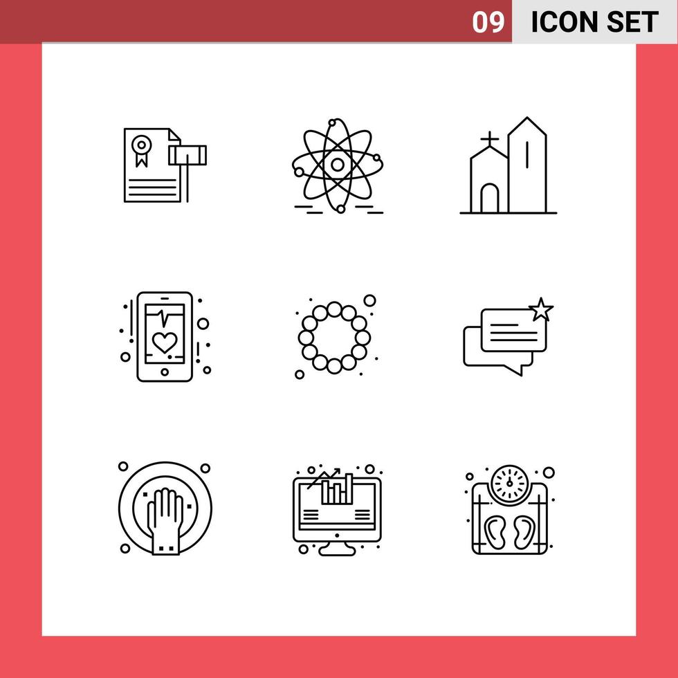 uppsättning av 9 modern ui ikoner symboler tecken för telefon hjärta byggnad ecg kloster redigerbar vektor design element