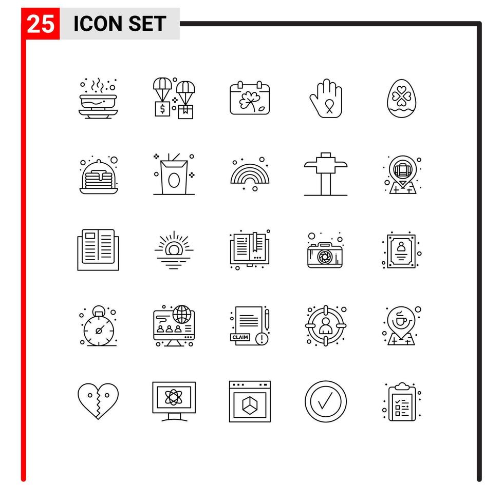 Gruppe von 25 modernen Linien, die für bearbeitbare Vektordesign-Elemente für das Bewusstsein festgelegt werden vektor