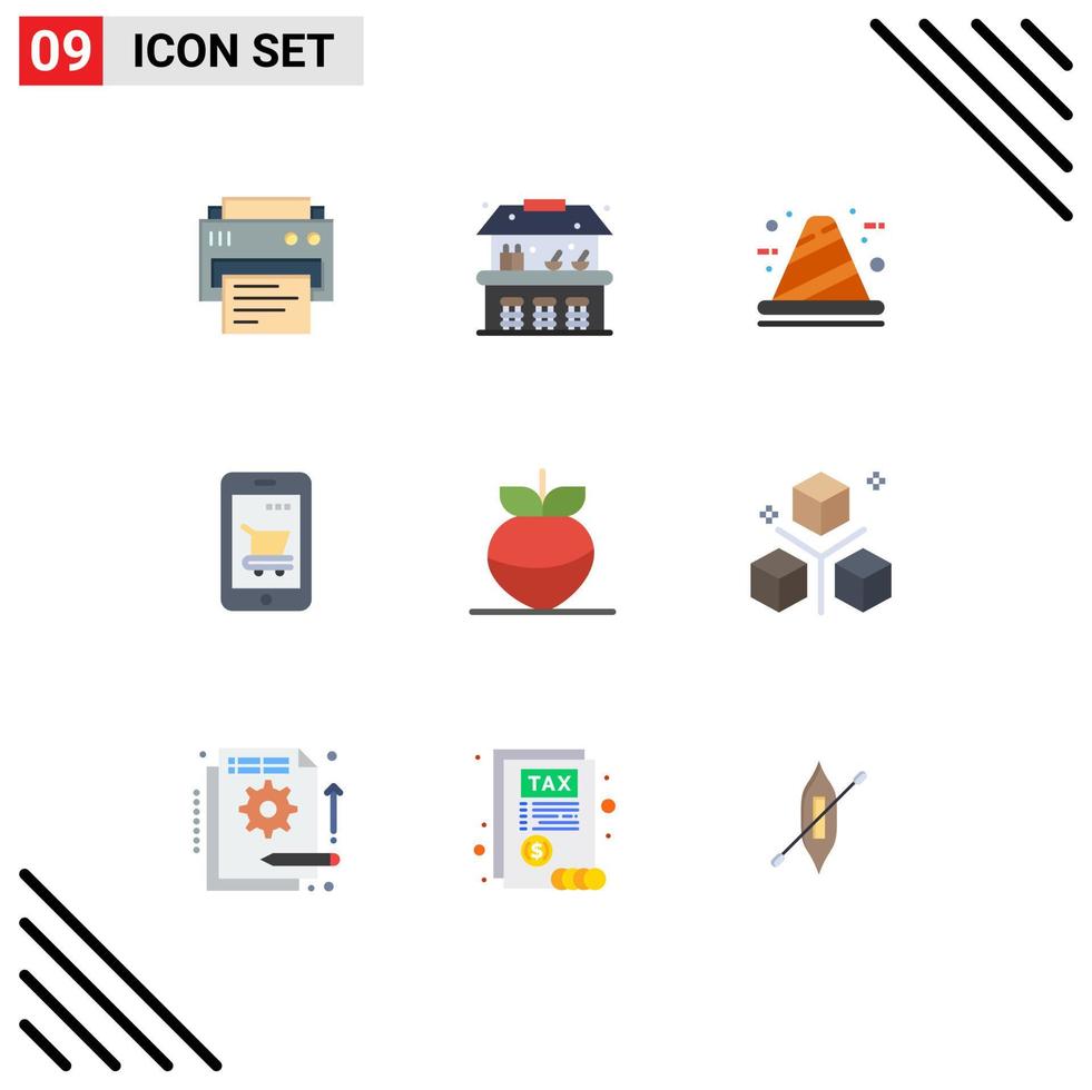 uppsättning av 9 modern ui ikoner symboler tecken för mat handla bygga mobil vagn redigerbar vektor design element
