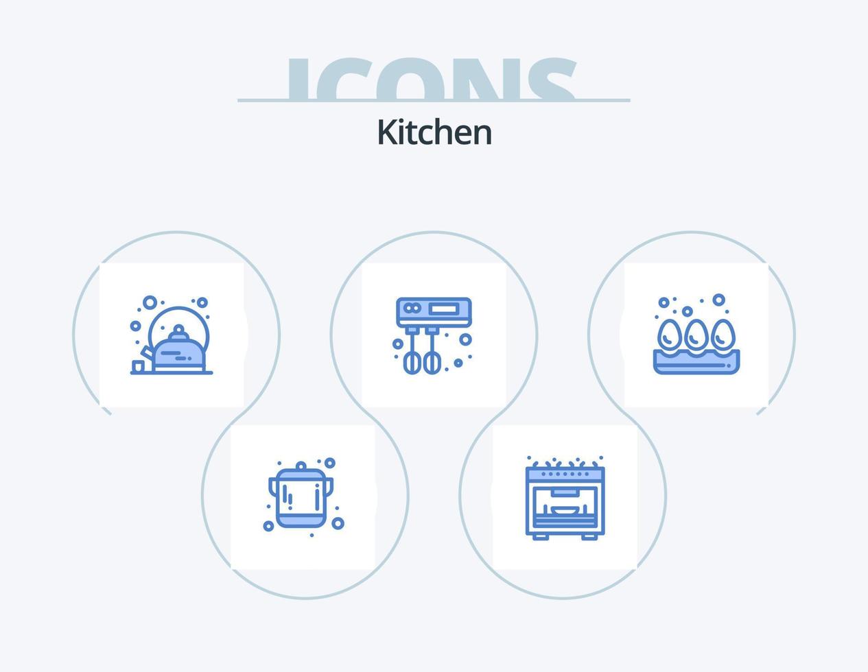 Küche blau Icon Pack 5 Icon Design. . Eier. Tee. Ei. Rührgerät vektor