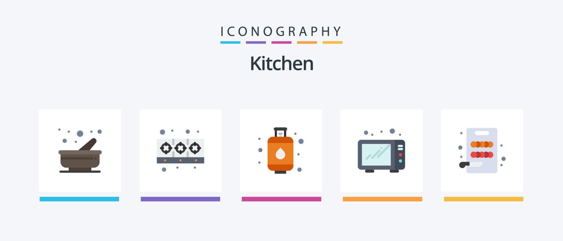 Küchenwohnung 5 Icon Pack inklusive . Schneiden. Zylinder. Planke. Küche. kreatives Symboldesign vektor