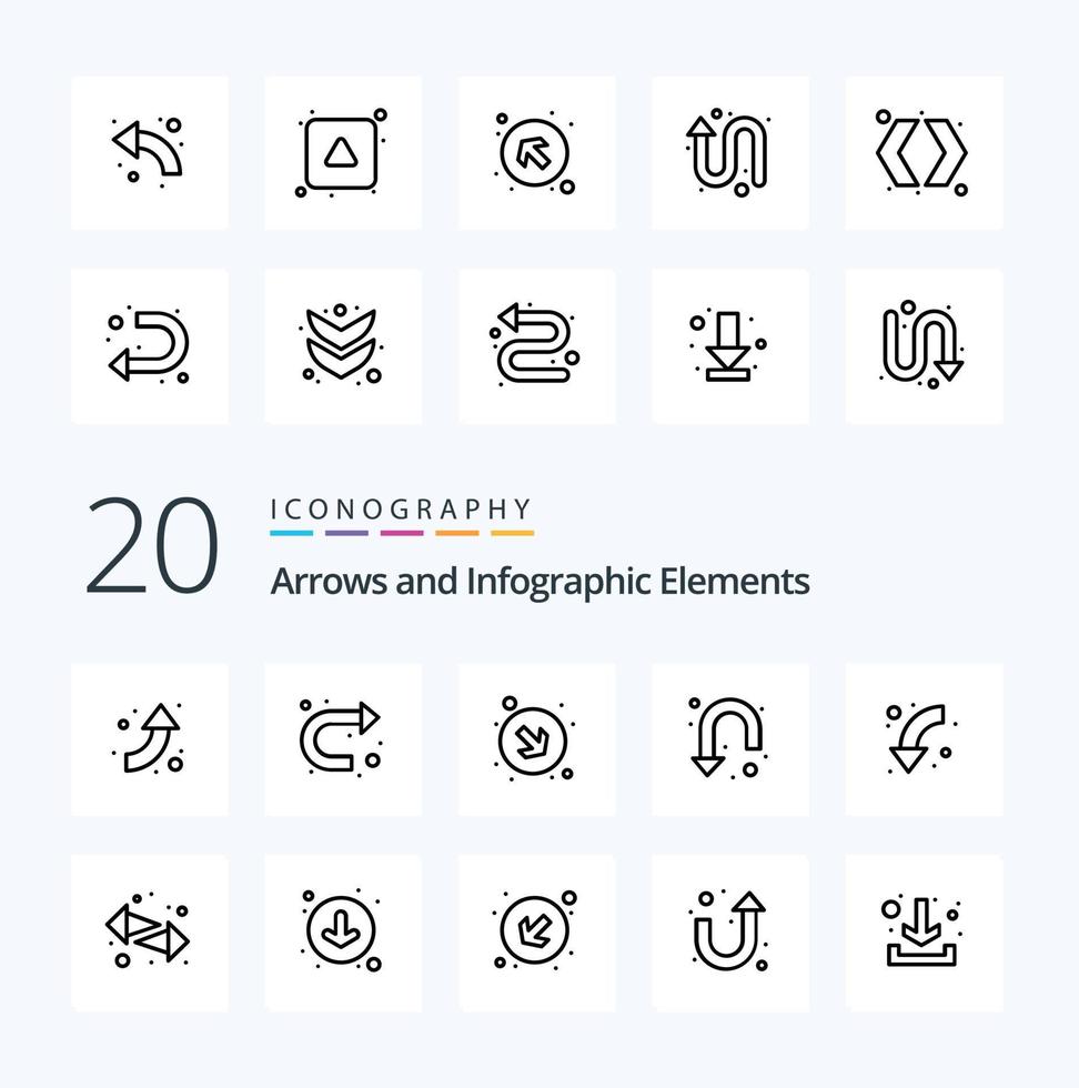 20 Pfeillinien-Icon-Pack wie Pfeile nach links, Pfeil nach unten, und drehen vektor