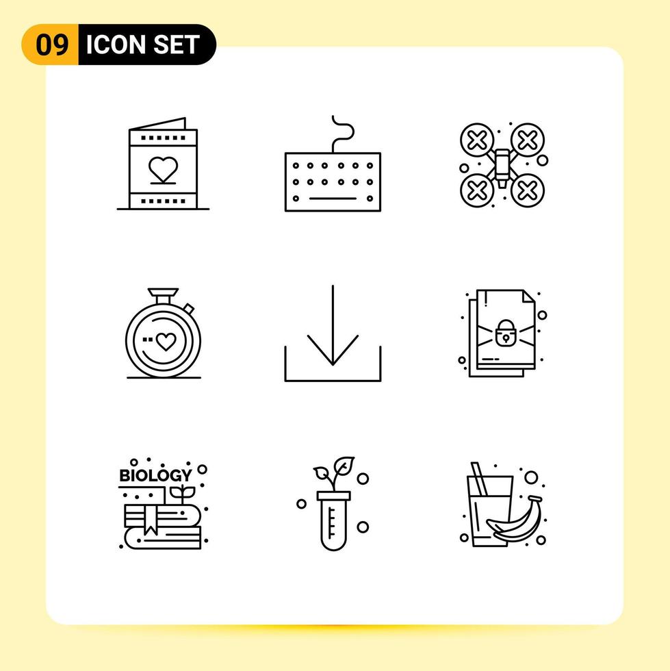 piktogram uppsättning av 9 enkel konturer av ladda ner bröllop kam hjärta kompass redigerbar vektor design element