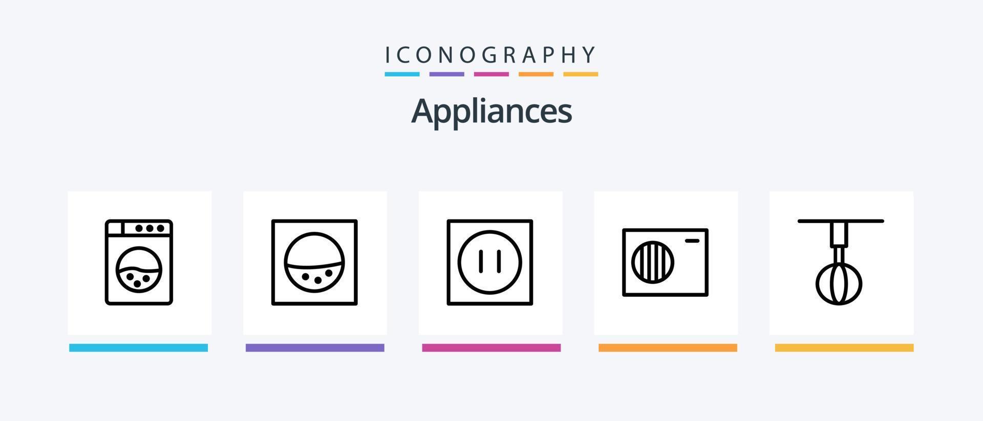 Appliances Line 5 Icon Pack inklusive Stecker. Elektrizität. draussen. Haushaltsgeräte. Technologie. kreatives Symboldesign vektor