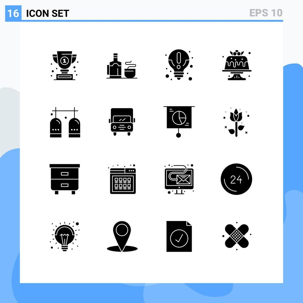 editierbares Vektorlinienpaket mit 16 einfachen soliden Glyphen von Aktivitäten Essen über Dessertbäckerei editierbare Vektordesign-Elemente vektor