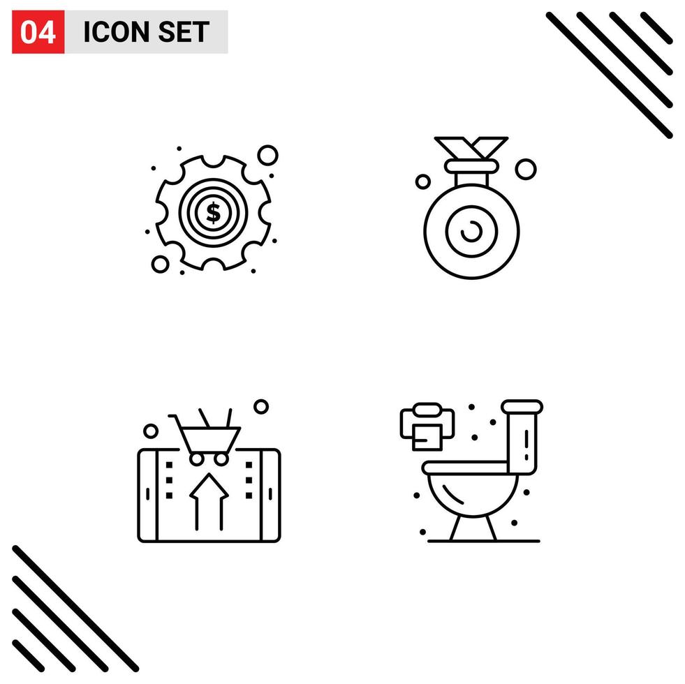 4-Benutzeroberflächen-Linienpaket mit modernen Zeichen und Symbolen für Ausrüstungs-Online-Einstellungen Gewinner beim Einkaufen editierbarer Vektordesign-Elemente vektor