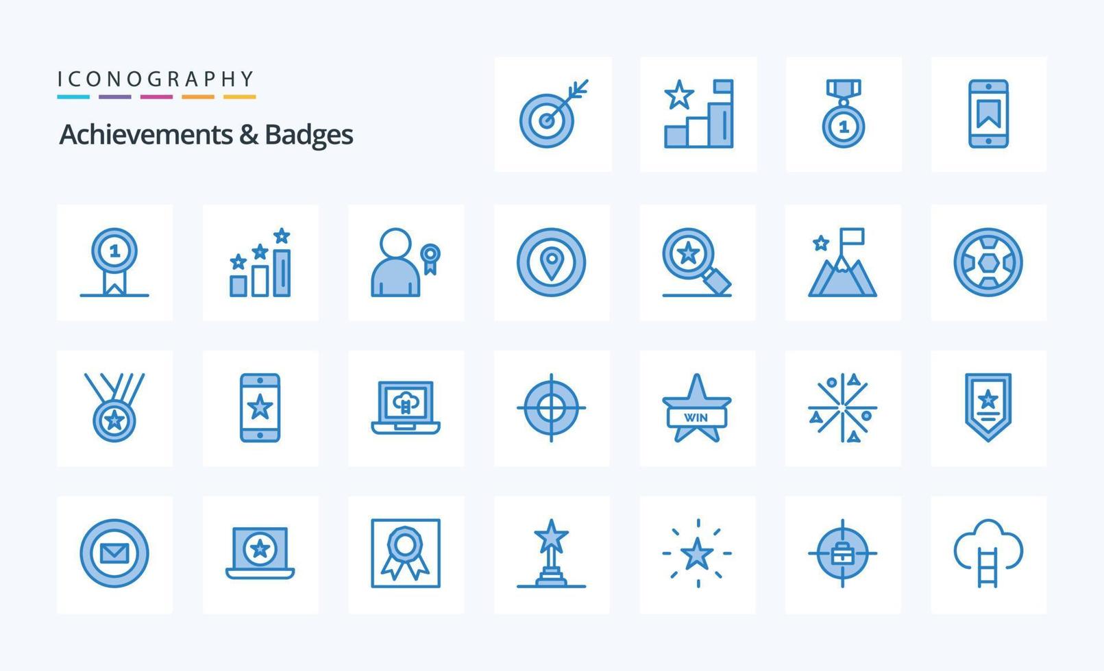 25 Errungenschaften Abzeichen blau Icon Pack vektor