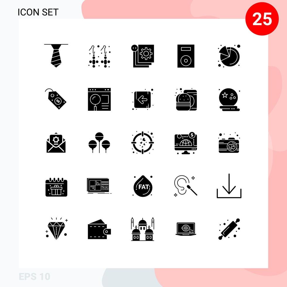 uppsättning av 25 modern ui ikoner symboler tecken för paj Diagram skivspelare utveckling teknologi elektronik redigerbar vektor design element