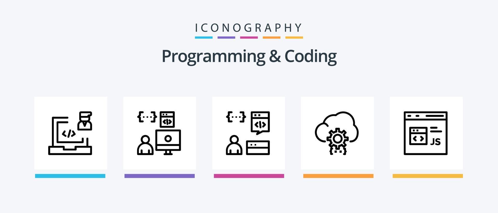 programmering och kodning linje 5 ikon packa Inklusive utveckla. app. utveckla. bearbeta. utveckla. kreativ ikoner design vektor