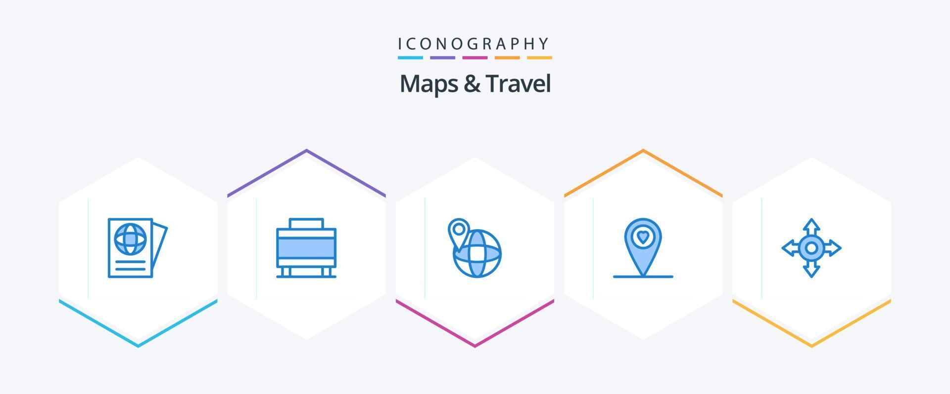 Kartor och resa 25 blå ikon packa Inklusive . värld. vektor