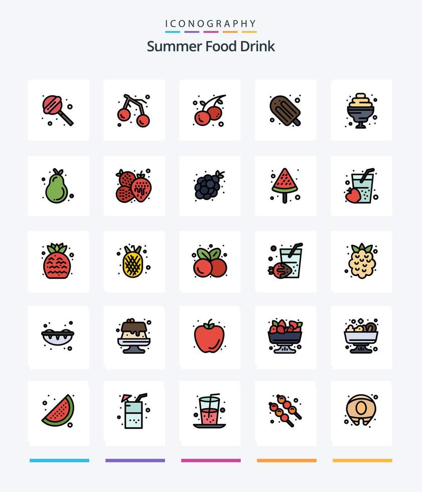 Creative Summer Food Drink 25 Zeilen gefülltes Icon Pack wie Sommer. Avocado. Ferien. Alligator Birne. Lebensmittel vektor