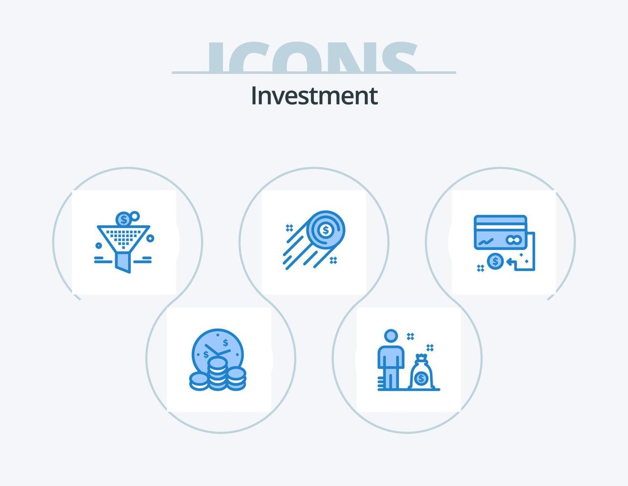 Investition blau Icon Pack 5 Icon Design. Kredit. Unternehmen. Trichter. Investition. Dollar-Münze vektor