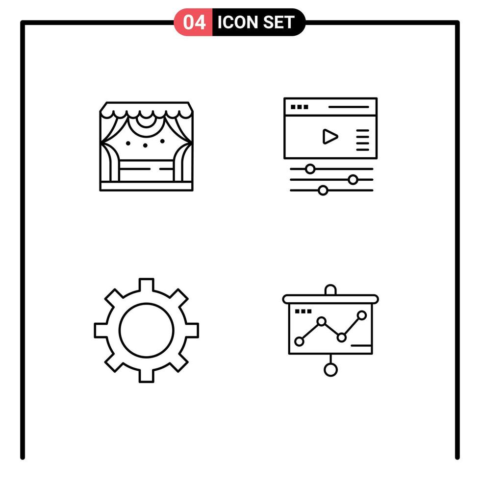 Line-Pack mit 4 universellen Symbolen für bearbeitbare Vektordesign-Elemente für Entertainment-Management-Theater-Videopräsentationen vektor