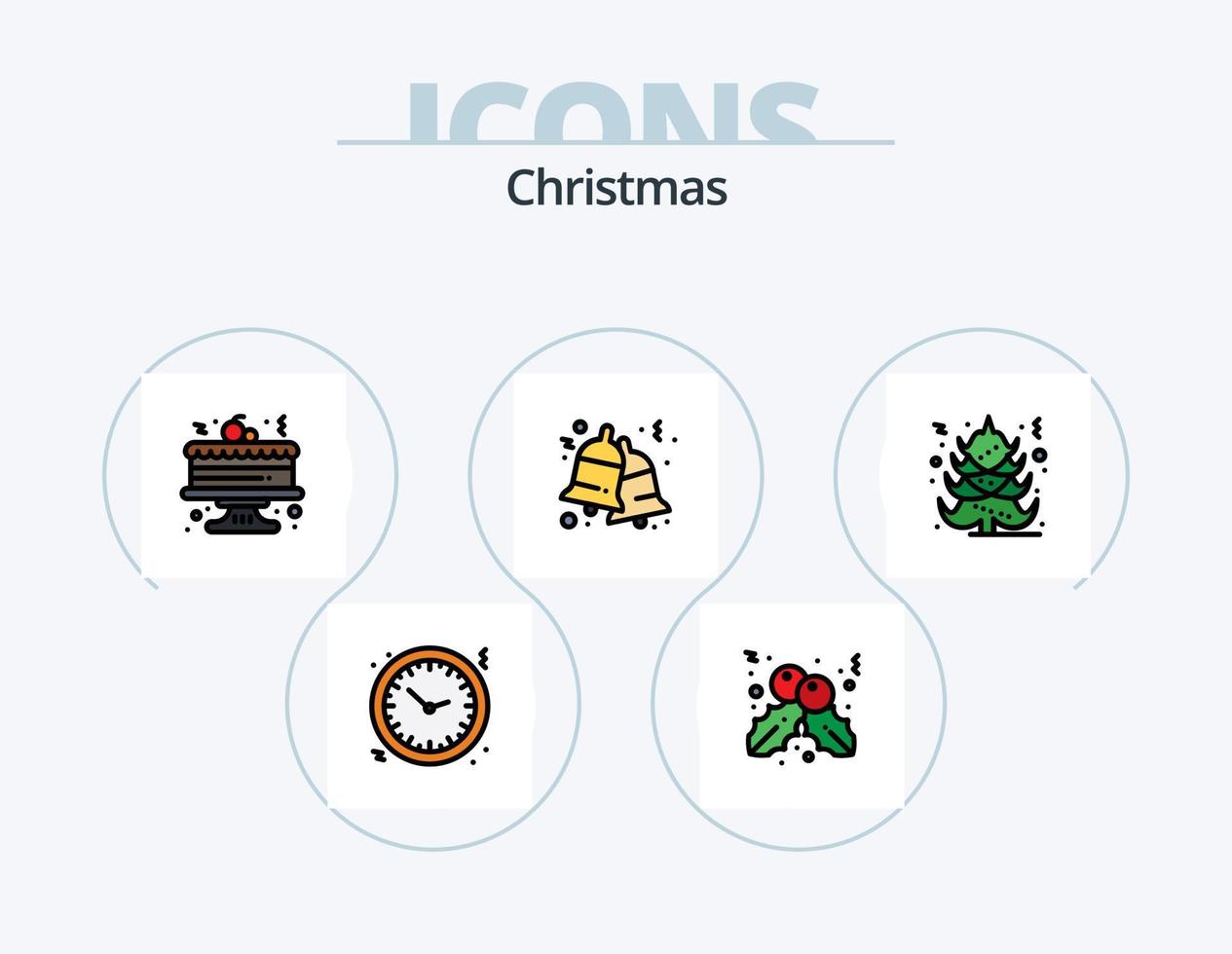 Weihnachtslinie gefüllt Icon Pack 5 Icon Design. Filmrolle. Animation. Getränk. Schreibmaschine. Papier vektor