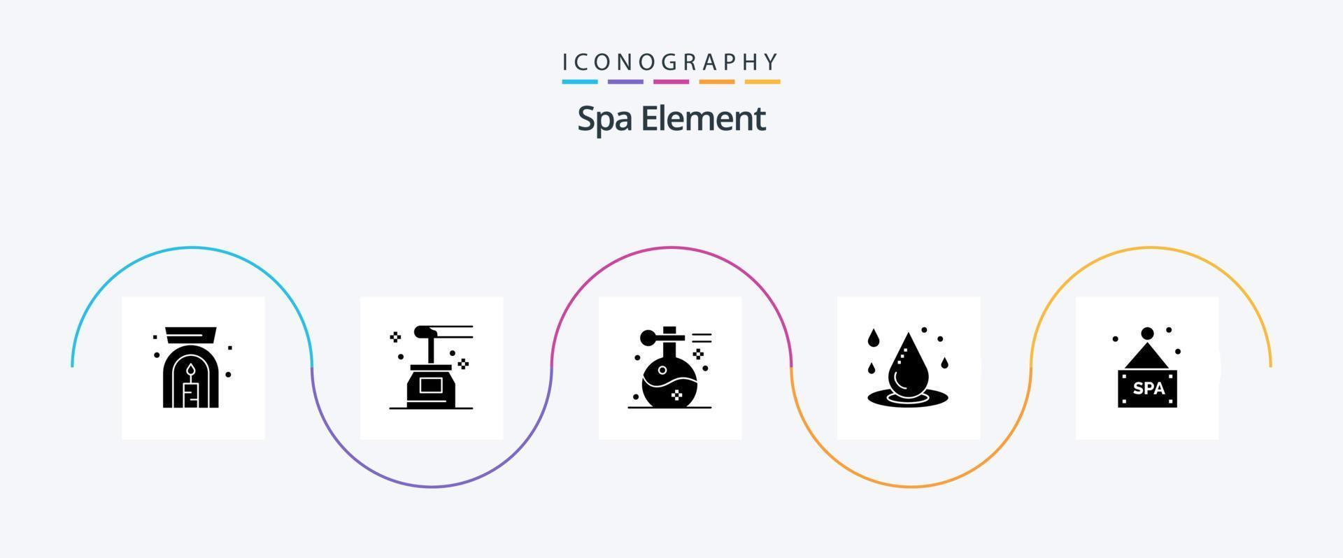 Spa Element Glyphe 5 Icon Pack inklusive Wasser. flüssig. Schönheit. Wasser fallen lassen. Yoga vektor