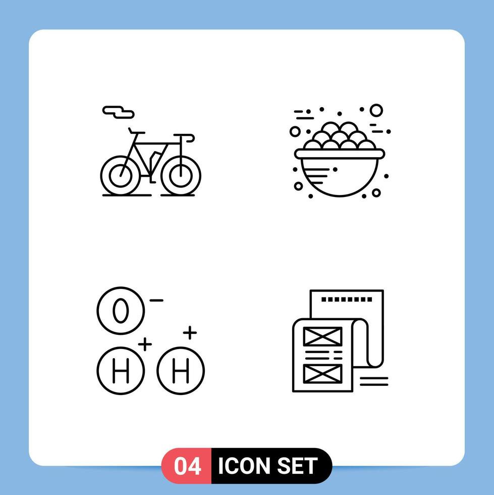 grupp av 4 modern fylld linje platt färger uppsättning för cykel vetenskap skål frukost dokumentera redigerbar vektor design element