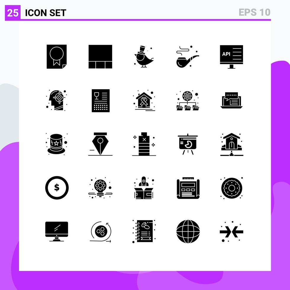 25 solides Glyphenpaket der Benutzeroberfläche mit modernen Zeichen und Symbolen der Computer-App fliegen Väter Pfeife editierbare Vektordesign-Elemente vektor