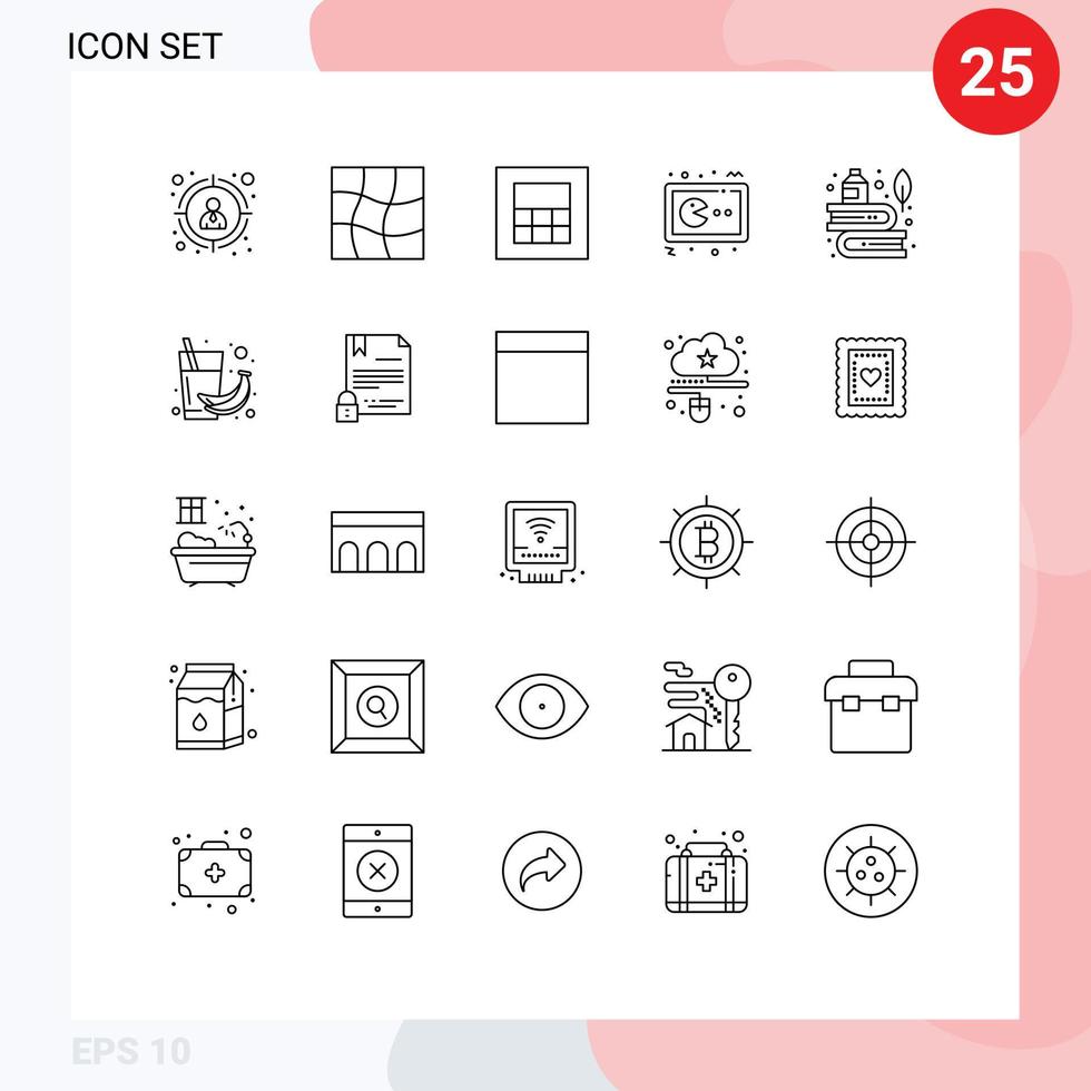 25 universell rader uppsättning för webb och mobil tillämpningar bläck fjäder pac man utbildning trösta redigerbar vektor design element