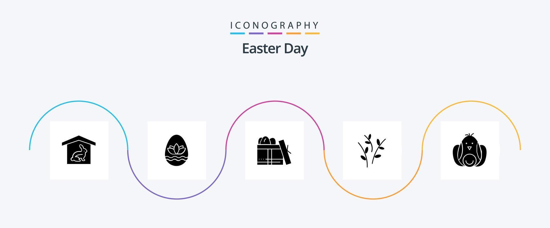 Ostern Glyphe 5 Icon Pack inklusive Baby. Natur. Geschenk. Ostern. Knospen vektor