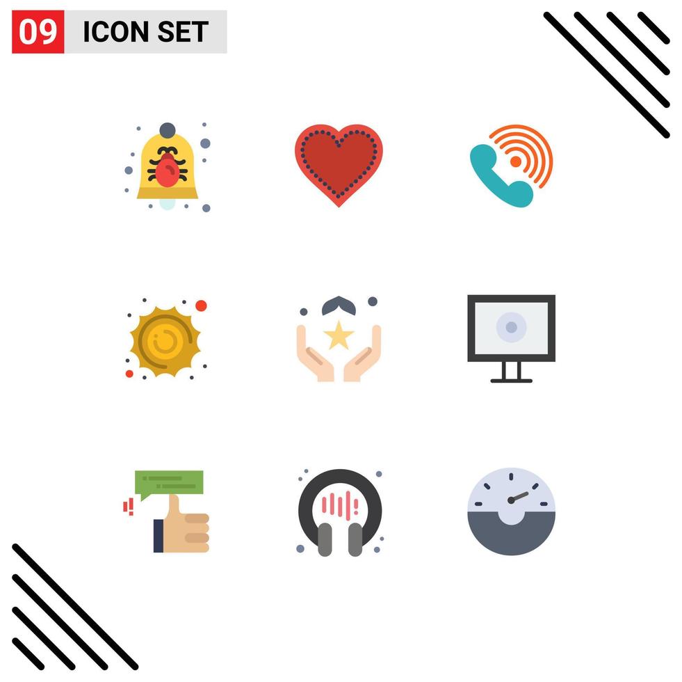 Gruppe von 9 modernen flachen Farben, die für bearbeitbare Vektordesign-Elemente des Planetensonne-Favoritensignalempfängers eingestellt werden vektor