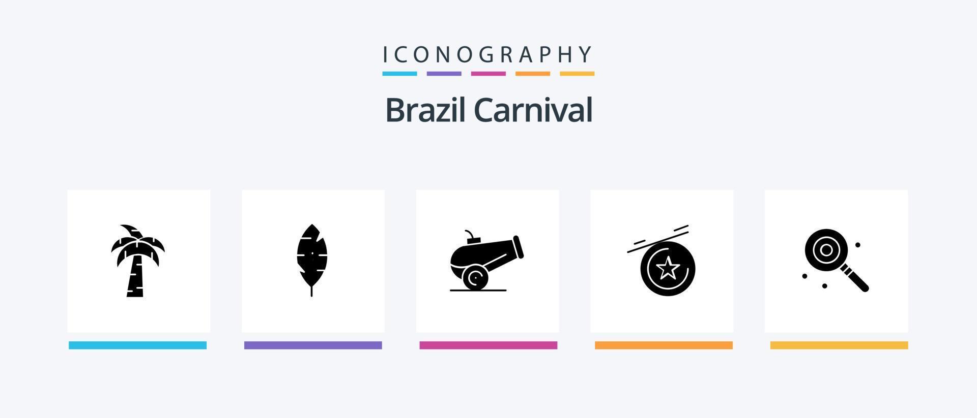 Brasilien karneval glyf 5 ikon packa Inklusive brasiliansk. vapen. bläck. kanon. karneval. kreativ ikoner design vektor