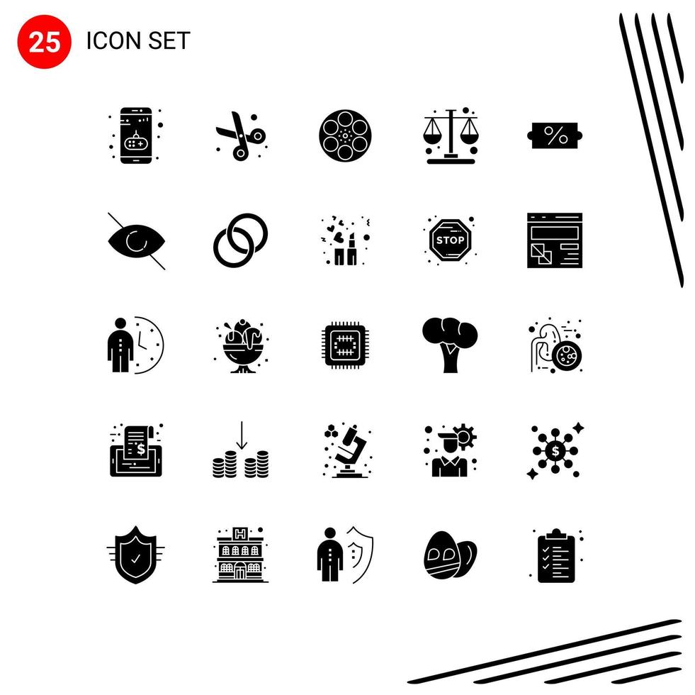 Stock Vector Icon Pack mit 25 Zeilenzeichen und Symbolen für Rabattzeit Filmmanagement Band editierbare Vektordesign-Elemente