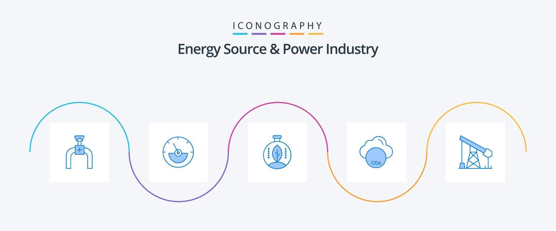 Energiequelle und Energiewirtschaft blau 5 Icon Pack inklusive Öl. Konstruktion. grün. Co-Industrie. umweltfreundlich vektor