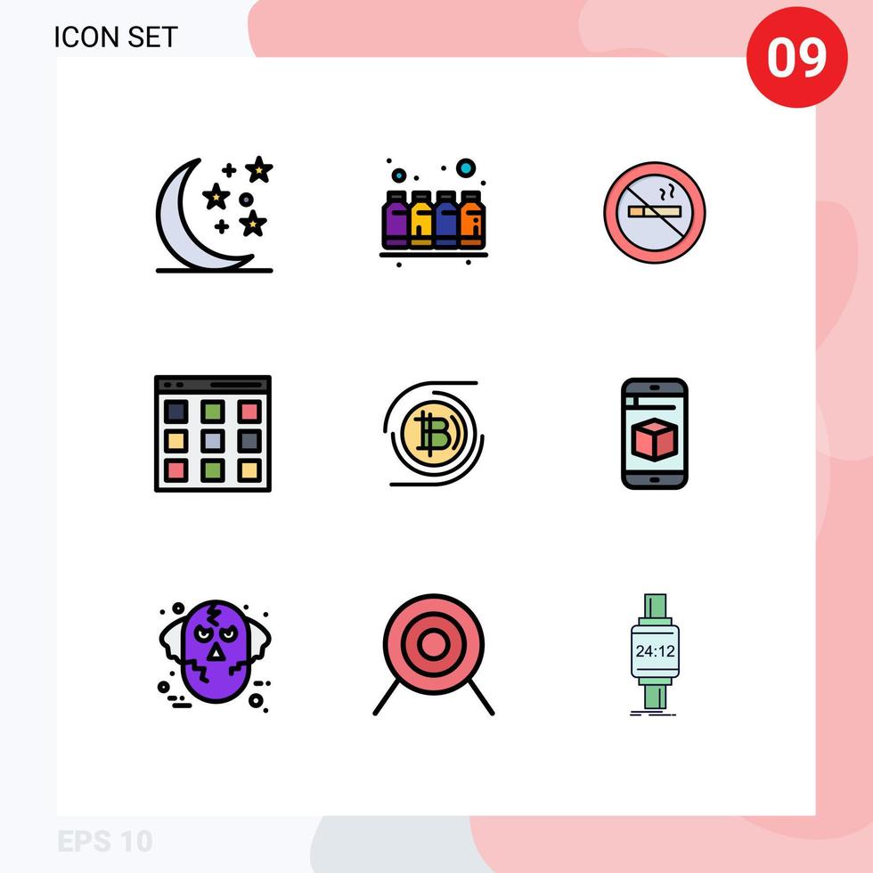 Stock Vector Icon Pack mit 9 Zeilenzeichen und Symbolen für Blockchain-Benutzer, Nichtraucher-Isotopenkommunikation, editierbare Vektordesign-Elemente