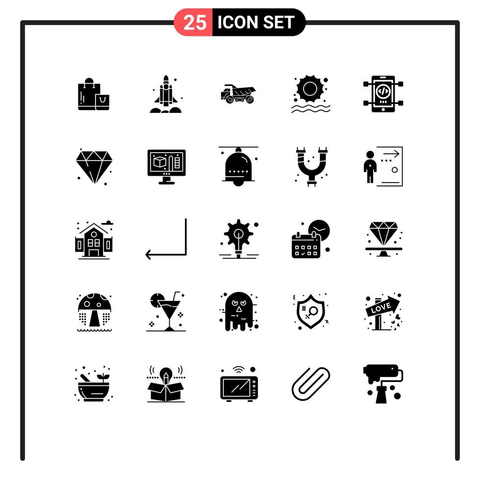 Aktienvektor-Icon-Pack mit 25 Zeilenzeichen und Symbolen zum Kodieren von schwimmenden usa-Sonnenkonstruktionen editierbarer Vektordesign-Elemente vektor