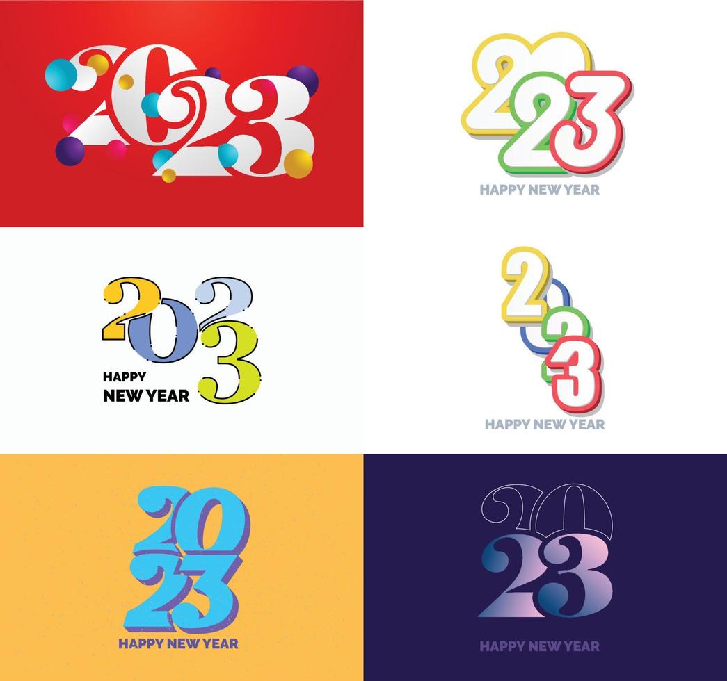 große reihe von 2023 frohes neues jahr logo text design 2023 zahlenentwurfsvorlage vektor