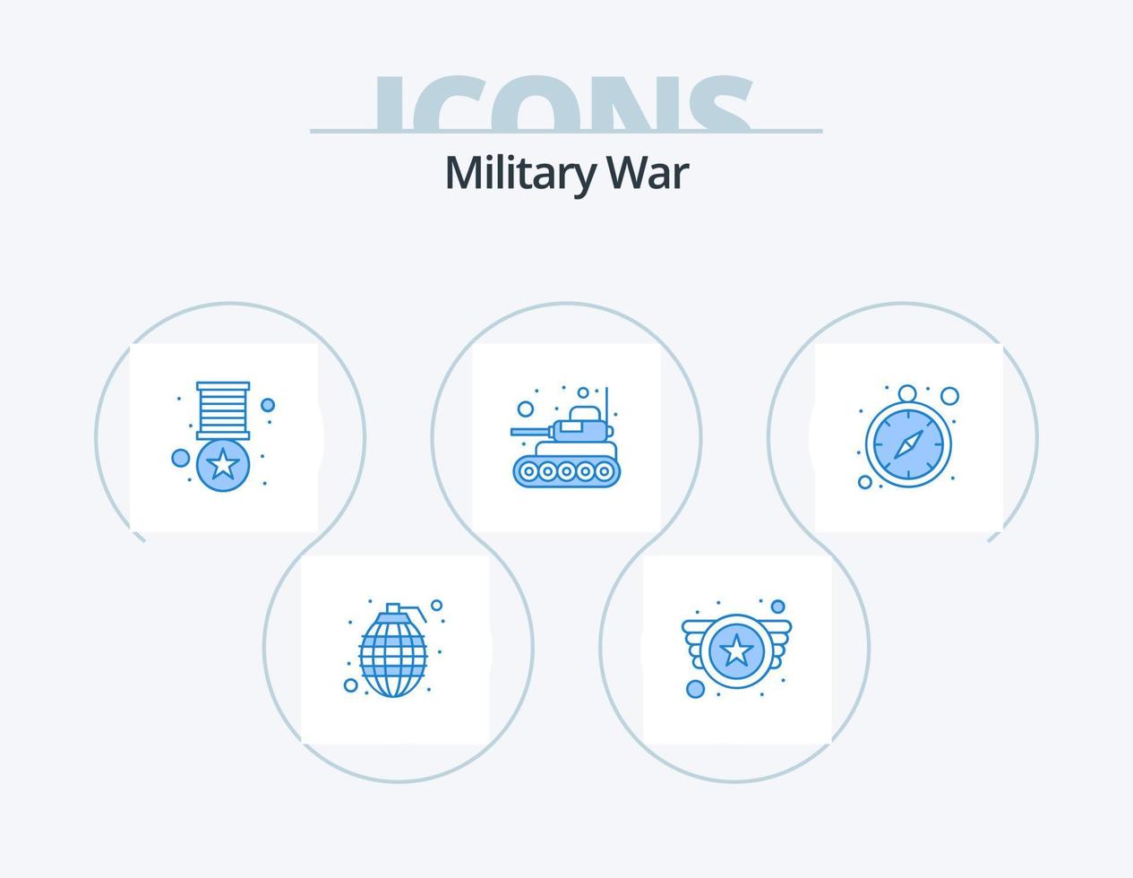 Militärkrieg blau Icon Pack 5 Icon Design. Zeitoptimierung. Militär. Abzeichen. kämpfen. Panzer vektor