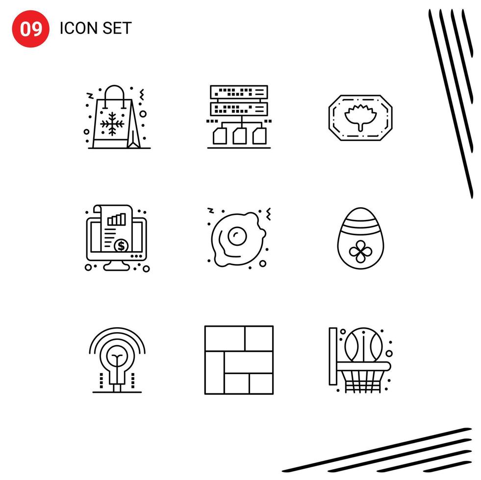 Stock Vector Icon Pack mit 9 Zeilenzeichen und Symbolen für Fast-Food-Geld-Bangladesch-Label-Diagramm kpi editierbare Vektordesign-Elemente