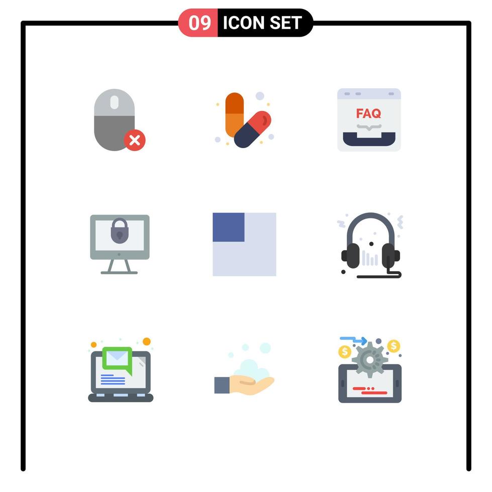 satz von 9 modernen ui-symbolen symbole zeichen für schloss computer muskelhilfe kontakt editierbare vektordesignelemente vektor