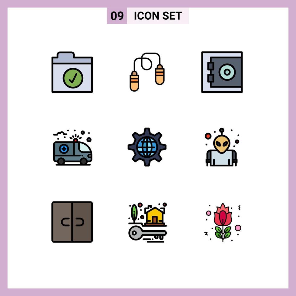 användare gränssnitt packa av 9 grundläggande fylld linje platt färger av redskap klot skydda global hälsa redigerbar vektor design element