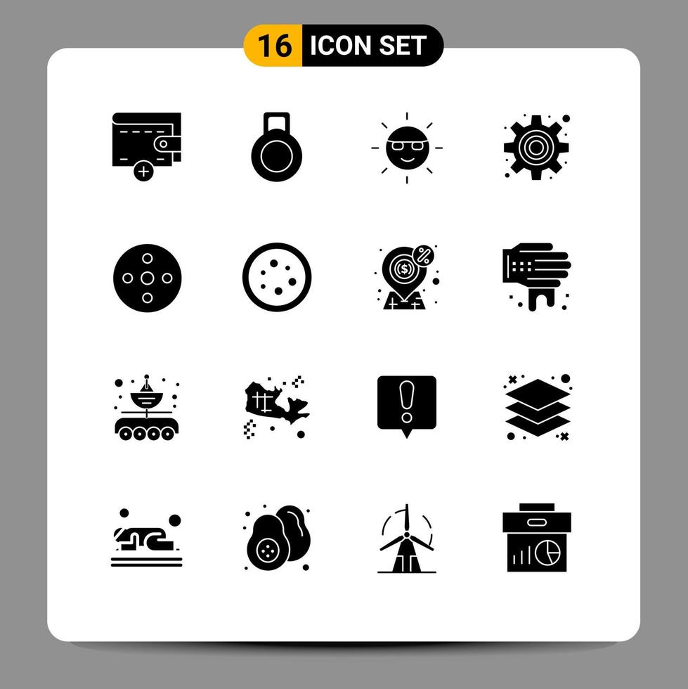 Stock Vector Icon Pack mit 16 Zeilenzeichen und Symbolen für Chemiespeicher Power Reel Camera Reel editierbare Vektordesign-Elemente